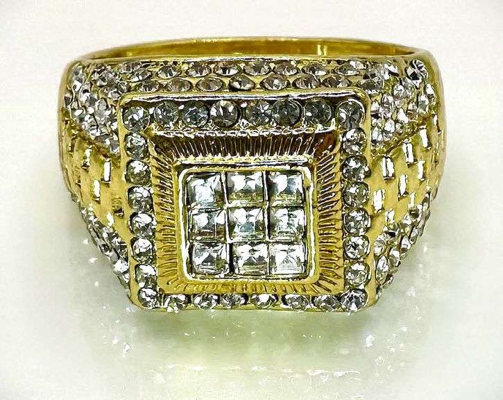 Men's 14 Kt  Yellow Gold Plate 6.85 Ct Lab Simulated Diamond Ring