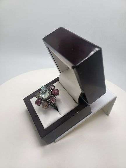 Extremely fine Victorian natural multi sapphire, diamonds ring on silver