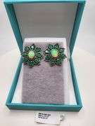 Very high quality hand made emerald and diamonds with opal on silver earrings