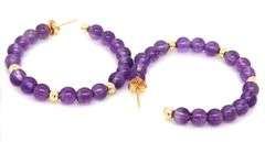 14kt Yellow gold amethyst and gold ball hoop earrings