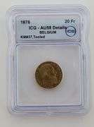 1878 Belgium GOLD 20 Francs, ICG AU58 Details