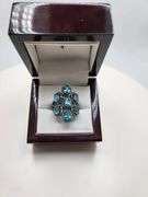 Extremely fine Victorian natural blue topaz and diamonds ring on silver
