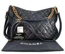 Chanel Dark Blue Crumpled Grained Calfskin Coco Pleats Hobo Bag