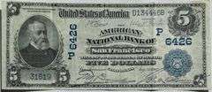 $5 American Natl  Bank San Francisco  1902 Picture Back National Note