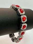 Dazzling 37 Grams 14 K White Gold Plated Simulated Ruby and Diamond Tennis Bracelet