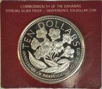 Superb Cameo Proof 1975 $10 Bahamas Independence Day coin. Box/COA