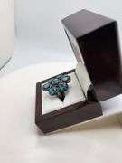 Extremely fine Victorian natural blue topaz and diamonds ring on silver