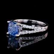 18K WHITE GOLD UNHEATED BLUE SAPPHIRE AND DIAMOND RING 2.39 C.T.W., GIA CERTIFIED