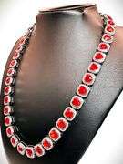 Beautiful 14 Kt White Gold Plated Huge 98.3 Gram Simulated Ruby Diamond Tennis Necklace