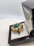 Extremely fine Victorian emerald , opal and diamonds ring on silver