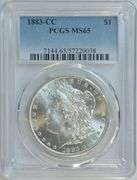 Blazing Gem BU 1883-CC Morgan Silver Dollar. PCGS MS65