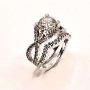 14 Kt White Gold Plate 2.65 Ct Lab Simulated Diamond 2 Band Ring Set