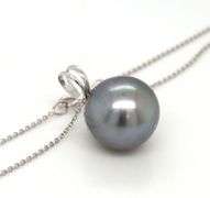 14kt White gold 14mm Tahitian pearl pendant on chain