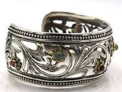 Konstantinom multi gemstone open scroll Greece cuff bracelet