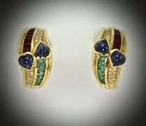 Colorful 18K Sapphire, Ruby, Emerald & Diamond Earrings