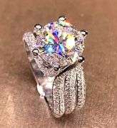Huge 14 Kt White Gold Plate 5 Ct Sparkling White Lab Simulated Diamond Ring