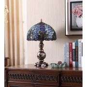 Wisteria Flowers and Butterflies Stained Glass Lamp