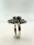 Impressive 14 Kt White Gold Plate 7 Ct Black Moissanite Flower Ring