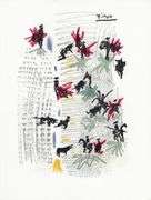 Rare Pablo Picasso Woodcut on Arches Paper from Chant Funèbre pour Ignacio Sánchez Mejías, 1976