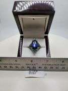Extremely fine Victorian natural blue sapphire, emerald, diamonds ring on silver