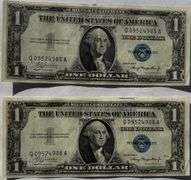 Two Consecutive $1 1935 A Unc Silver Certificates.