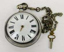 Early English Fusee Onion Pocket Watch & Key, Works