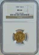 Blazing nearly Gem BU 1907 $2.50 Liberty Gold Piece. NGC MS64
