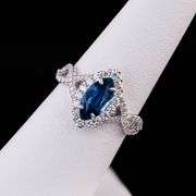 18K WHITE GOLD UNHEATED BLUE SAPPHIRE AND DIAMOND RING 2.12 C.T.W., GIA CERTIFIED