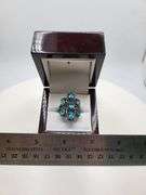 Extremely fine Victorian natural blue topaz and diamonds ring on silver
