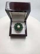 Extremely fine Victorian natural Emerald and diamonds and opal ring on silver