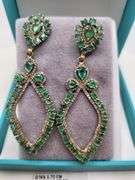 Very high quality hand made emerald and diamonds on silver earrings