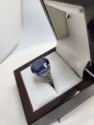 Magnificent 18 ctw sapphire lab grown v, very fine quality with natural diamond set in silver ring