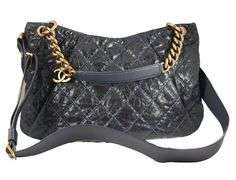 Chanel Dark Blue Crumpled Grained Calfskin Coco Pleats Hobo Bag