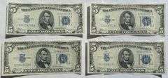 Four Clean AU/ Unc $5 1934  Silver Certificates.