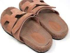 Hermes Chypre shearling quartz sliders