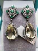Extremely fine Victorian Emerald and diamonds and +20ctw citrine earrings