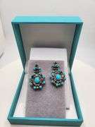 Extremely fine Victorian turquoise and diamonds with sapphire earrings
