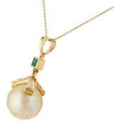 15.0MM Pearl Emerald and 1.00ctw Tapered Baguette Diamonds Pendant Necklace in 18K