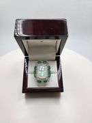 Extremely fine Victorian natural opal in center and emerald, diamonds ring on silver
