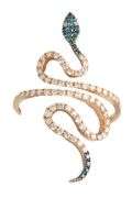 0.80ctw Blue and White Diamond Snake Style Ring in 18K