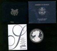 3 Different Proof Silver Eagles in Box w/CoA: 2003, 2007, 2008