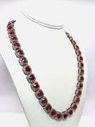 Beautiful 14 Kt 98.3 Grams White Gold Plated Simulated Ruby Diamond Tennis Necklace