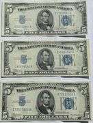 Three  Clean AU/ Unc $5 1934  Silver Certificates.