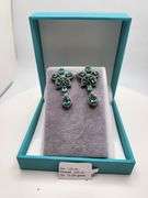 Very high quality hand made emerald and diamonds on silver earrings