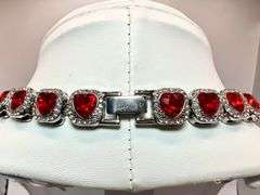 Beautiful 14 Kt 98.3 Grams White Gold Plated Simulated Ruby Diamond Tennis Necklace