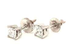 One pair of 18kt white gold 0.48ctw princess cut diamond stud earrings