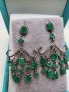 Very high quality hand made emerald and diamonds on silver earrings