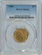 Fully struck BU 1900 $5 Liberty Gold Piece. PCGS MS62