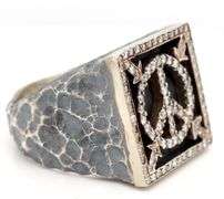 925 Sterling silver Hammered diamond peace ring