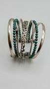 925 Sterling Silver Carolyn Pollack Stack Turquoise Cuff Bracelet